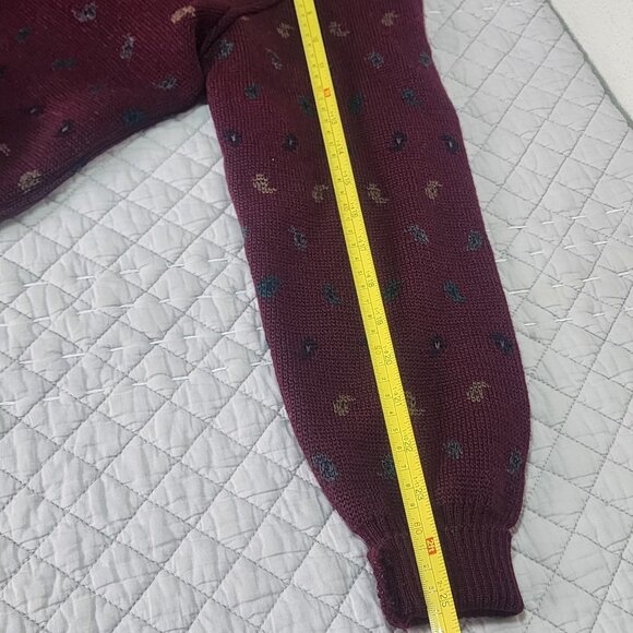 Nordstrom Gallery 100% Wool Made in Italy Sweater Men's Small Burgundy Paisley - Picture 9 of 10